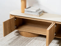 Waverley 200cm White Travertine marble TV unit with natural ash veneer body - storage