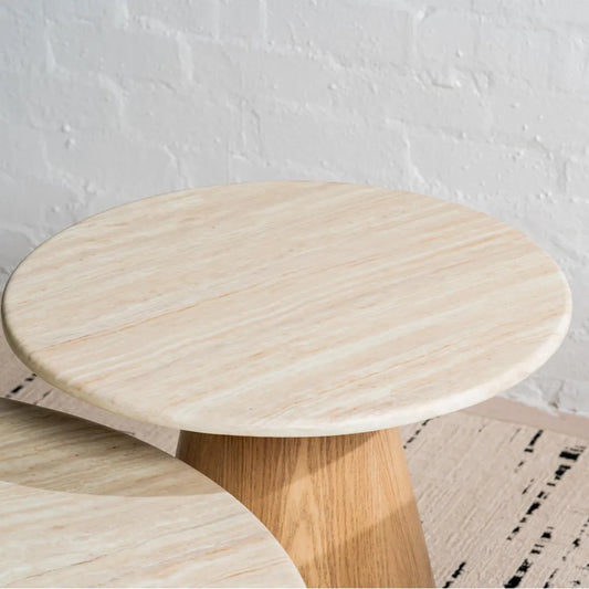 Waverley 55cm Natural Marble Side Table - White Travertine