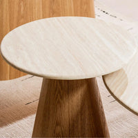 Waverley 55cm Natural Marble Side Table - White Travertine