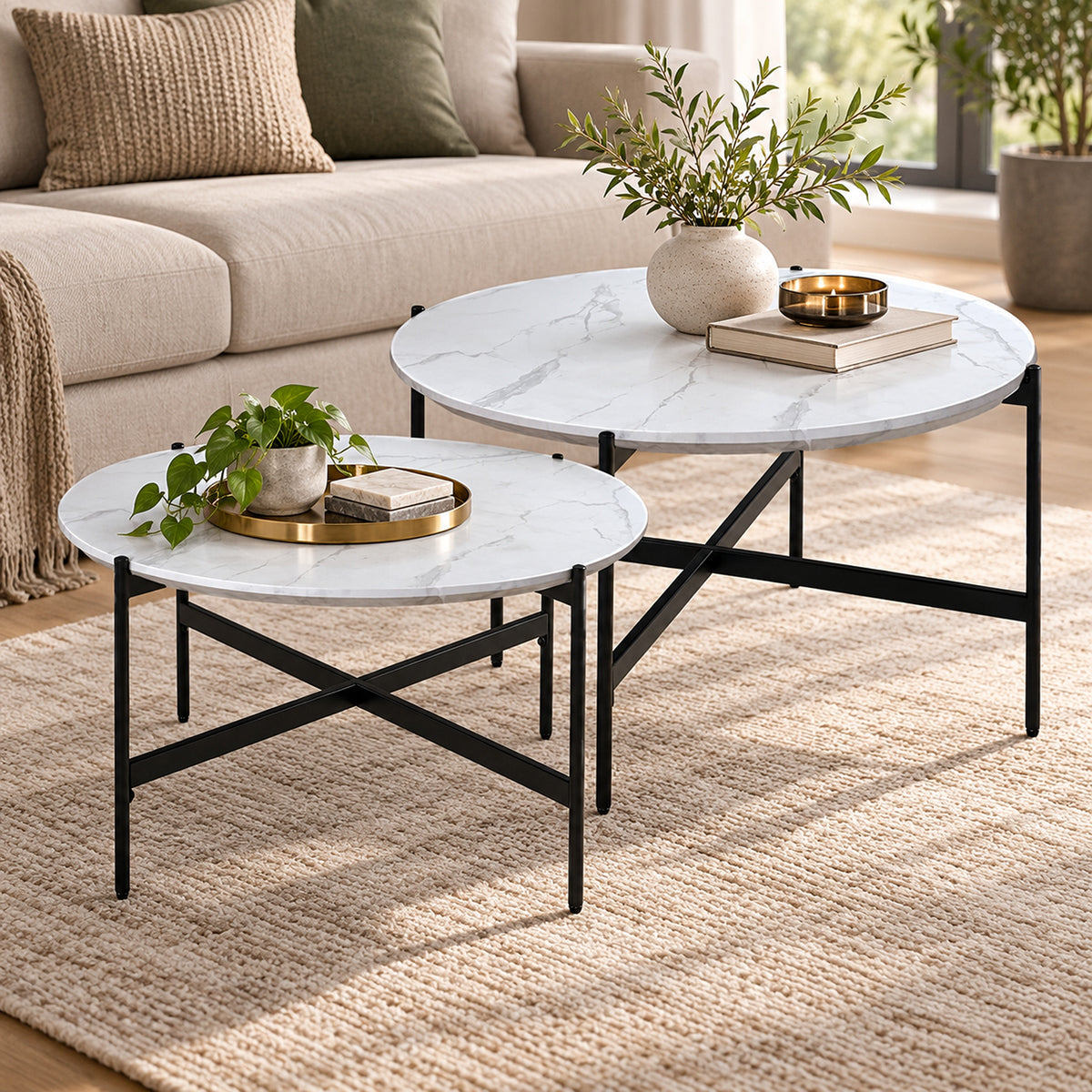 Zorian 2 Piece Round Coffee Table Set - White