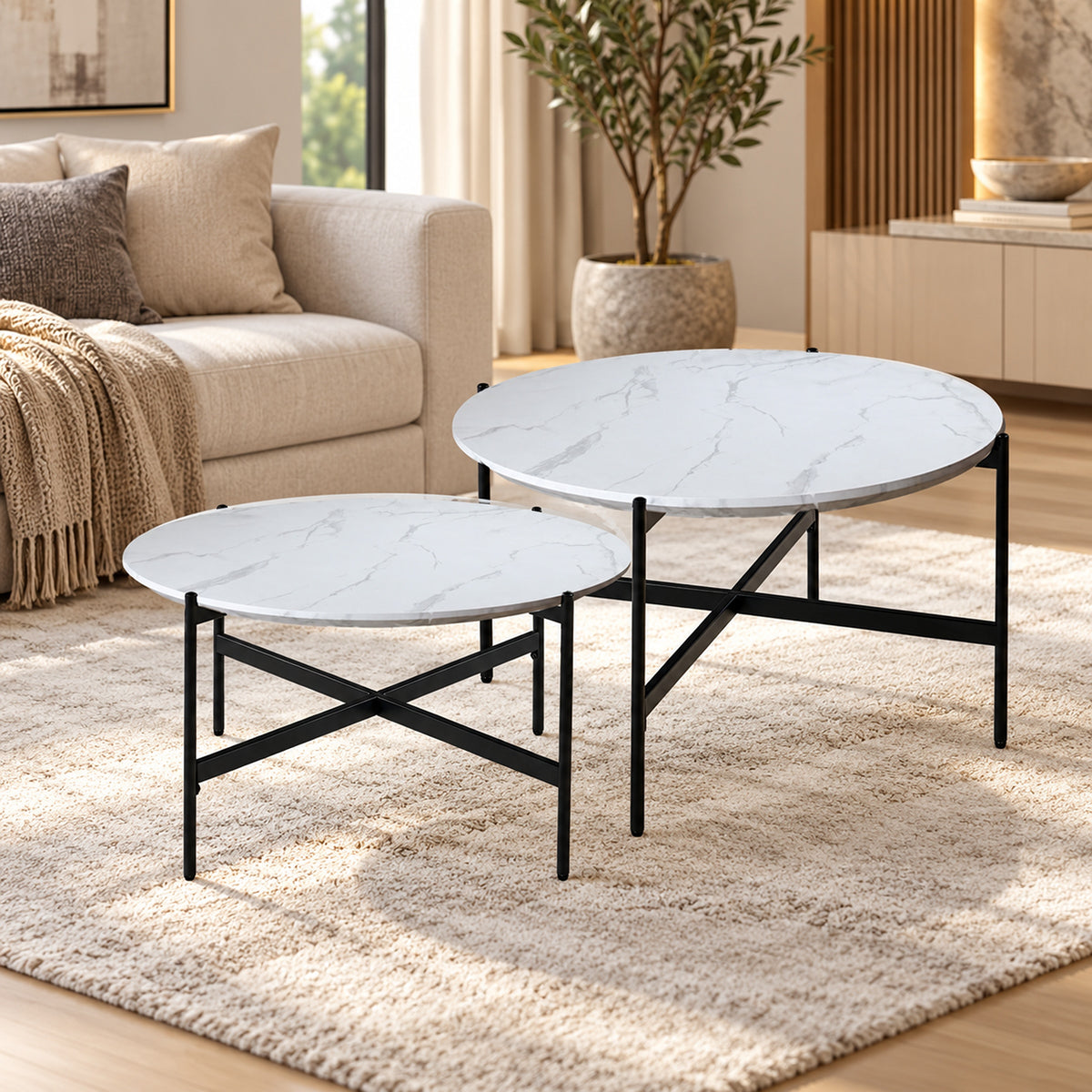Zorian 2 Piece Round Coffee Table Set - White